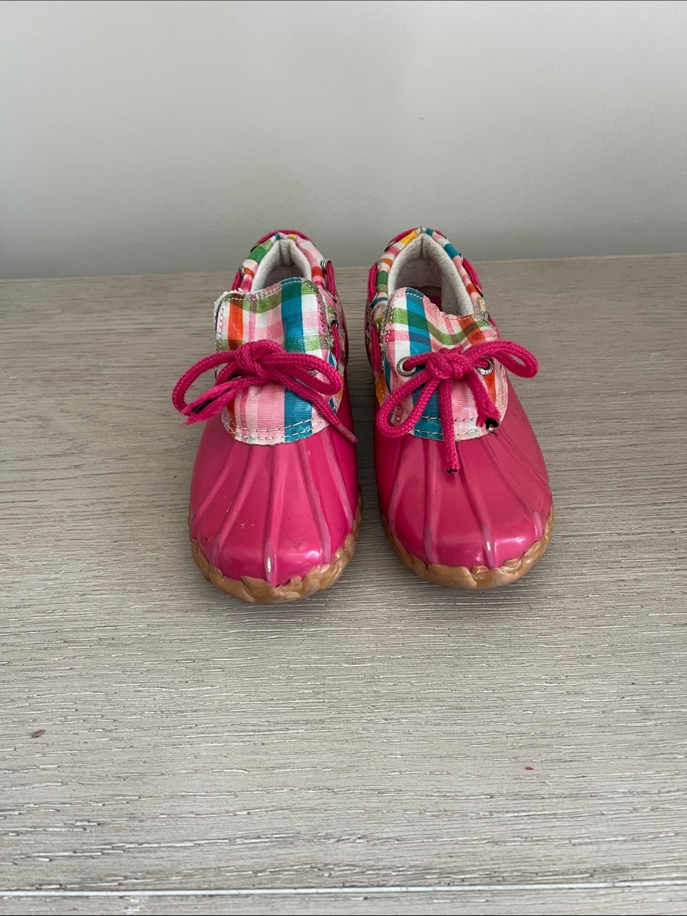 Sperry Top Sider girls Duckie size 12 pink plaid rubber duck rain boots